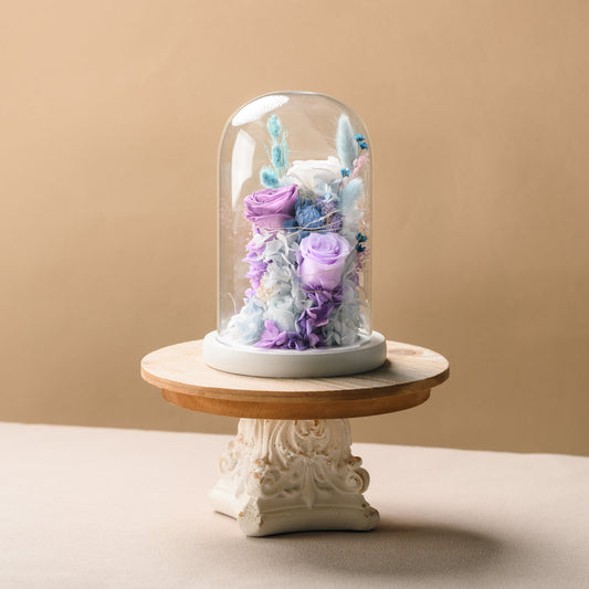 Blush Glow | Flower Display in Glass Dome (with Lights) Purple Blue Toujours Flowers