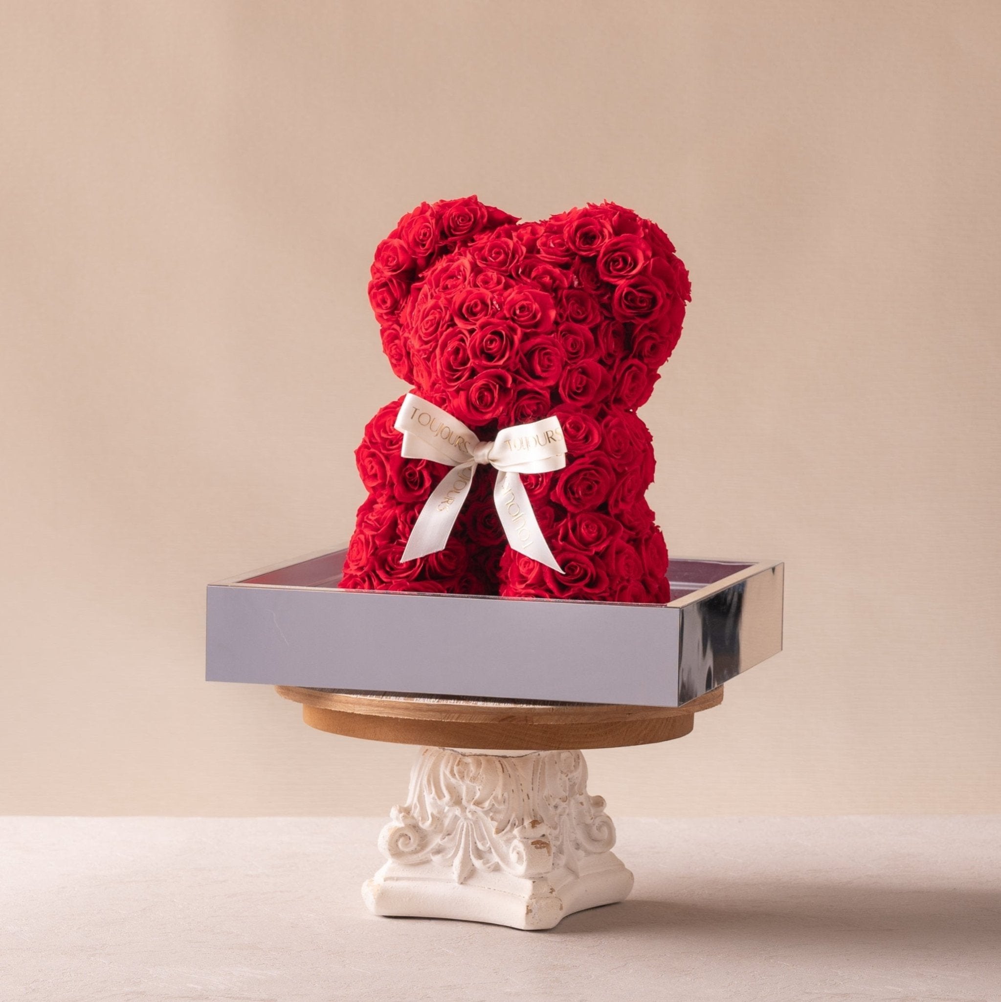 Floral Teddy Bear Made with Luxury Red Roses Same Day Delivery