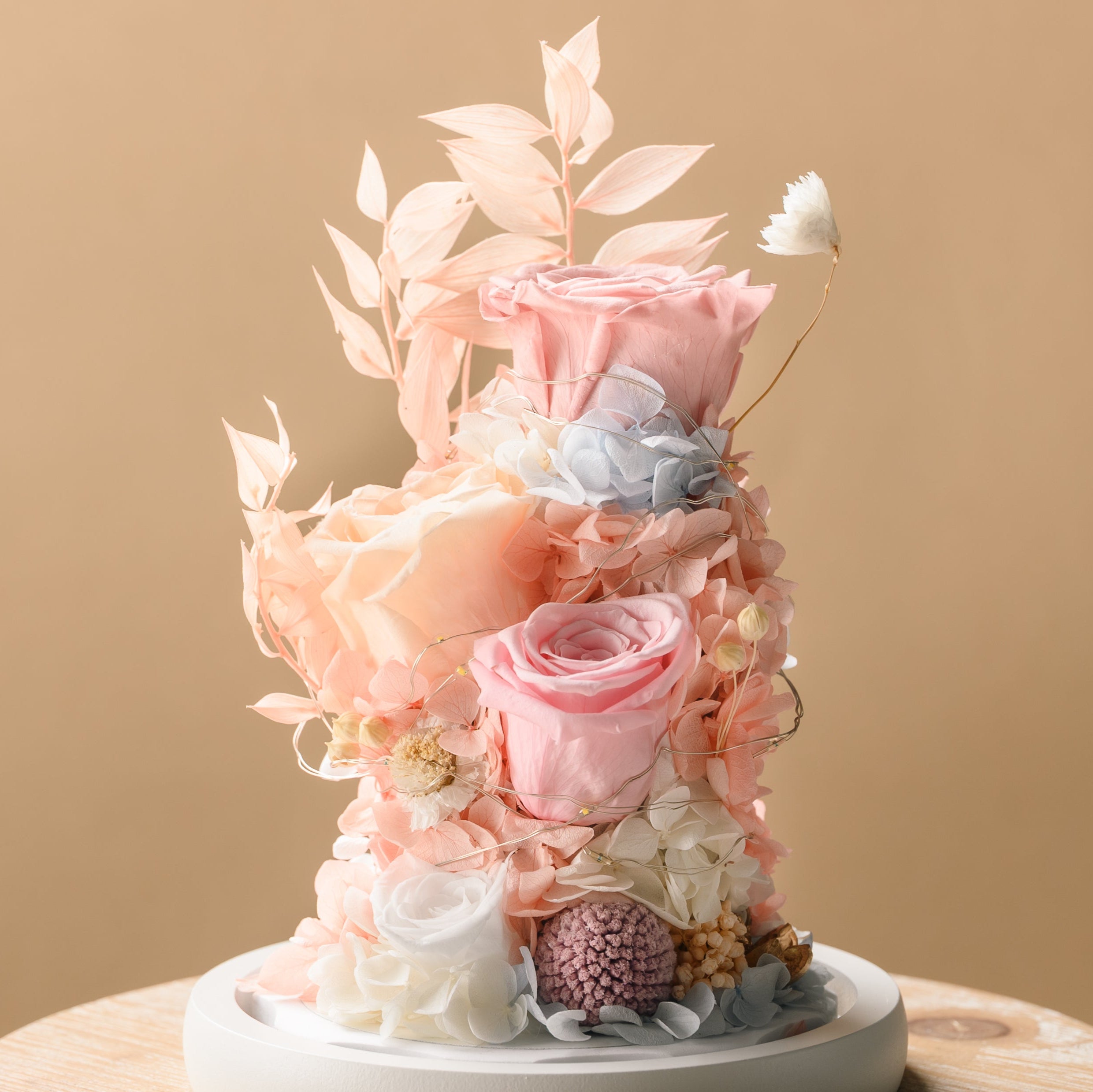 Blush Glow | Flower Display in Glass Dome (with Lights) Toujours Flowers