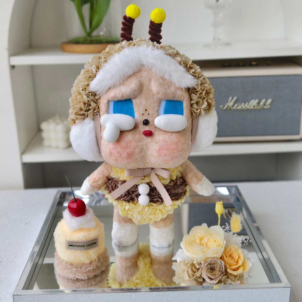 Flower Crybaby-I'll bring you a flower with bee-like features on a decorative stand with cake and flowers
