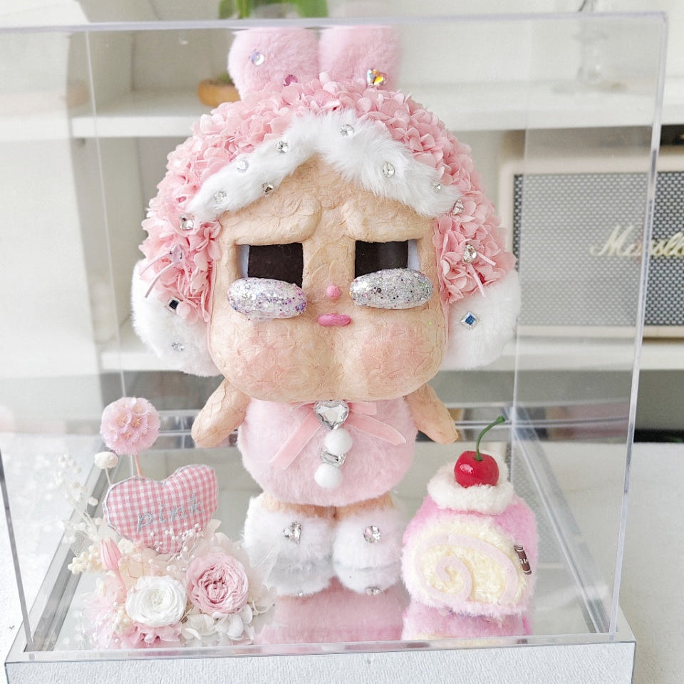 Flower Crybaby-I'll give you all my love with decorative elements in a clear display case.