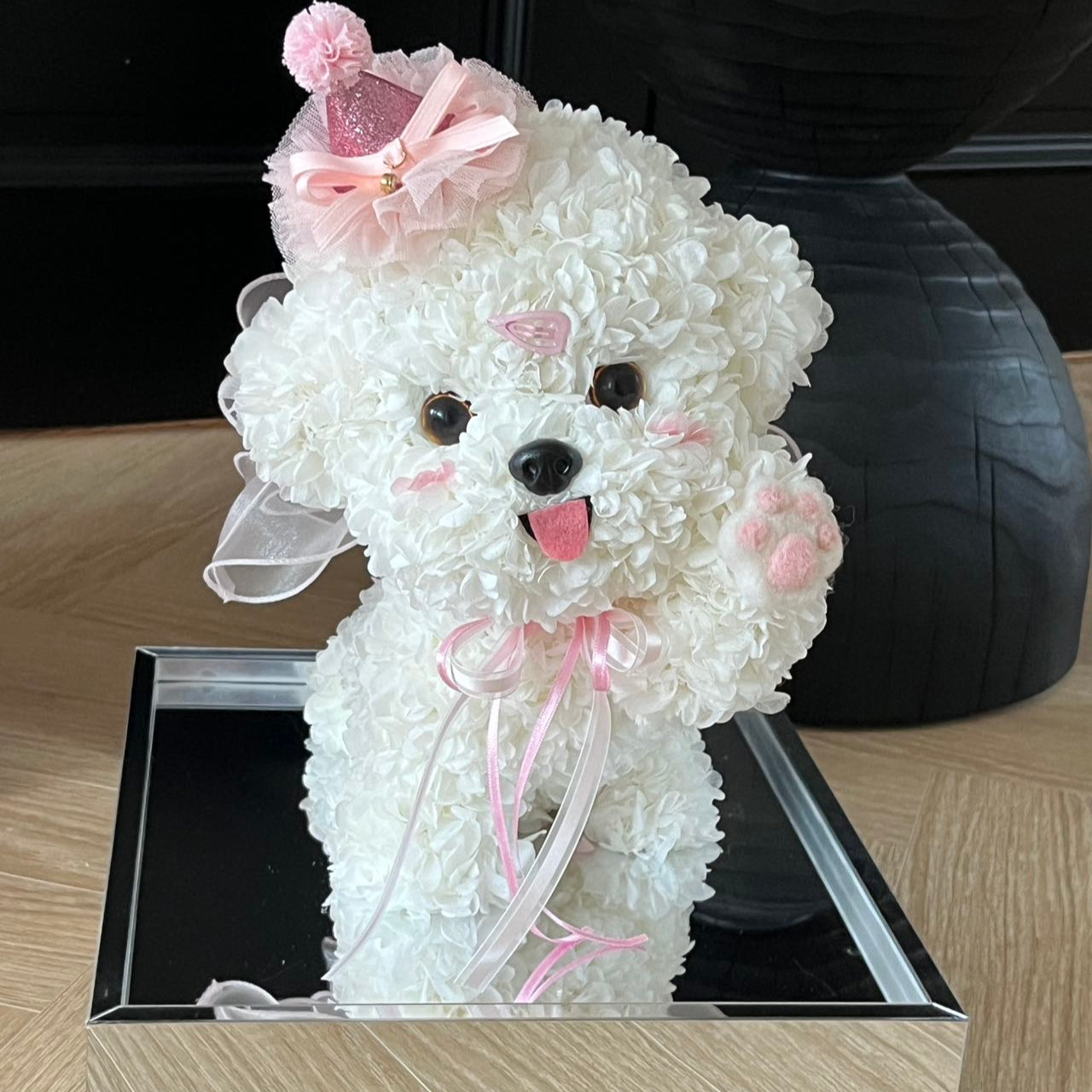 Flower Doggy | Pompom (Mini Party Hat, Size M) Pink Toujours Flowers