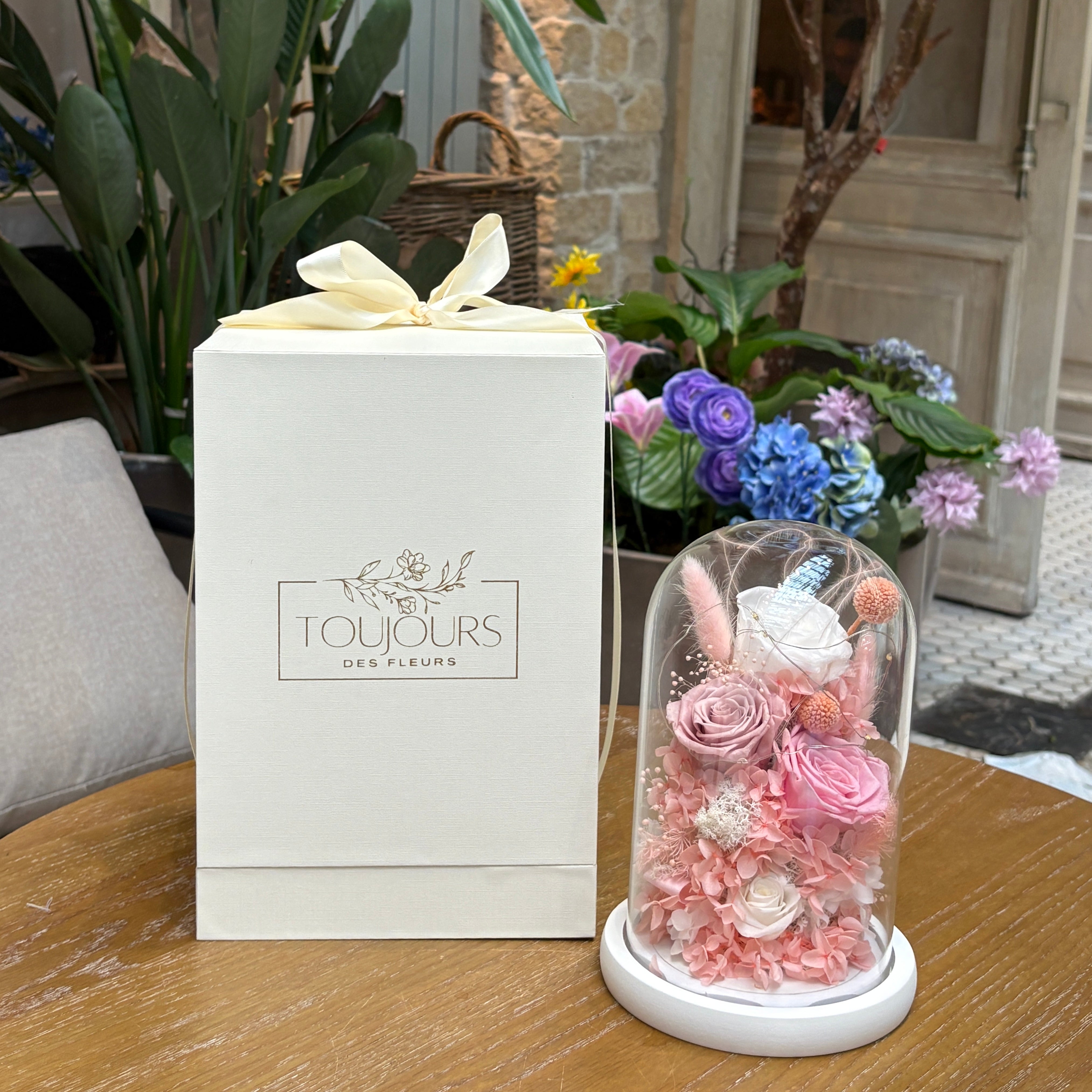 Blush Glow | Flower Display in Glass Dome (with Lights)
