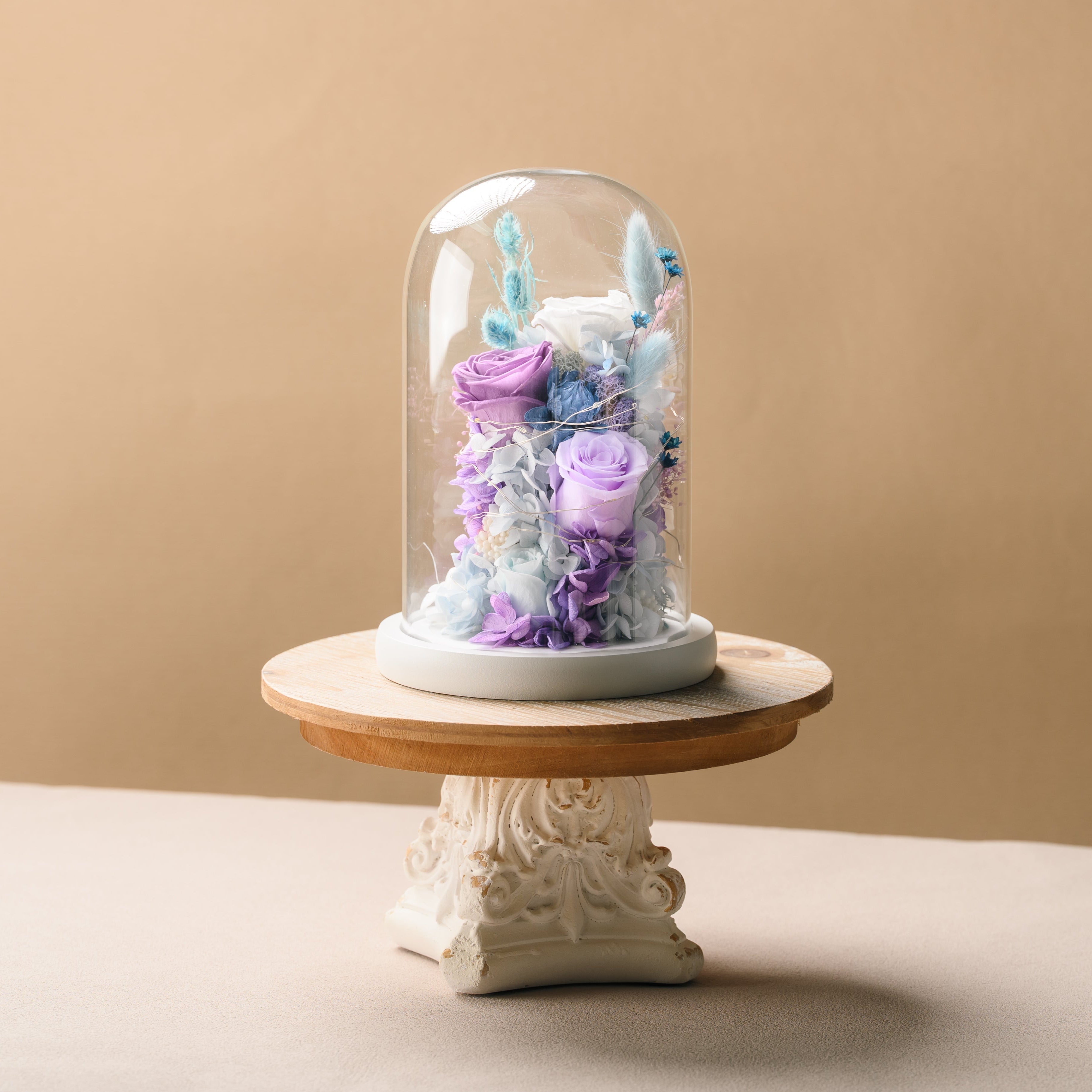 Blush Glow | Flower Display in Glass Dome (with Lights)