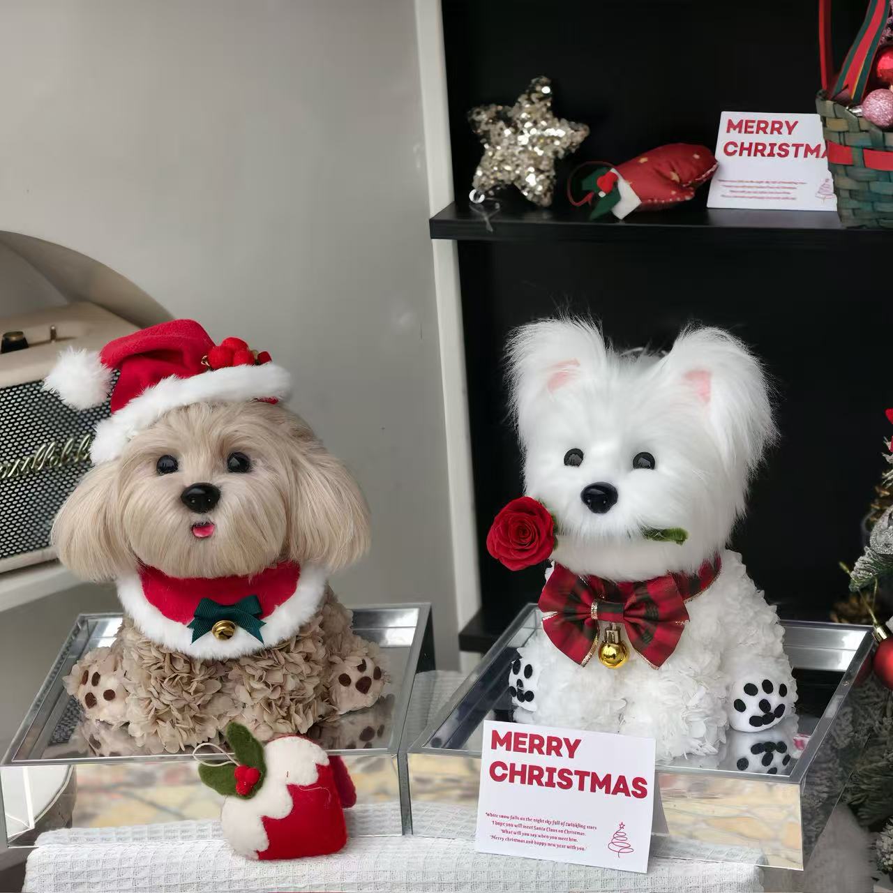 (Christams) Floral Doggy | Poodle & Westie Terrier