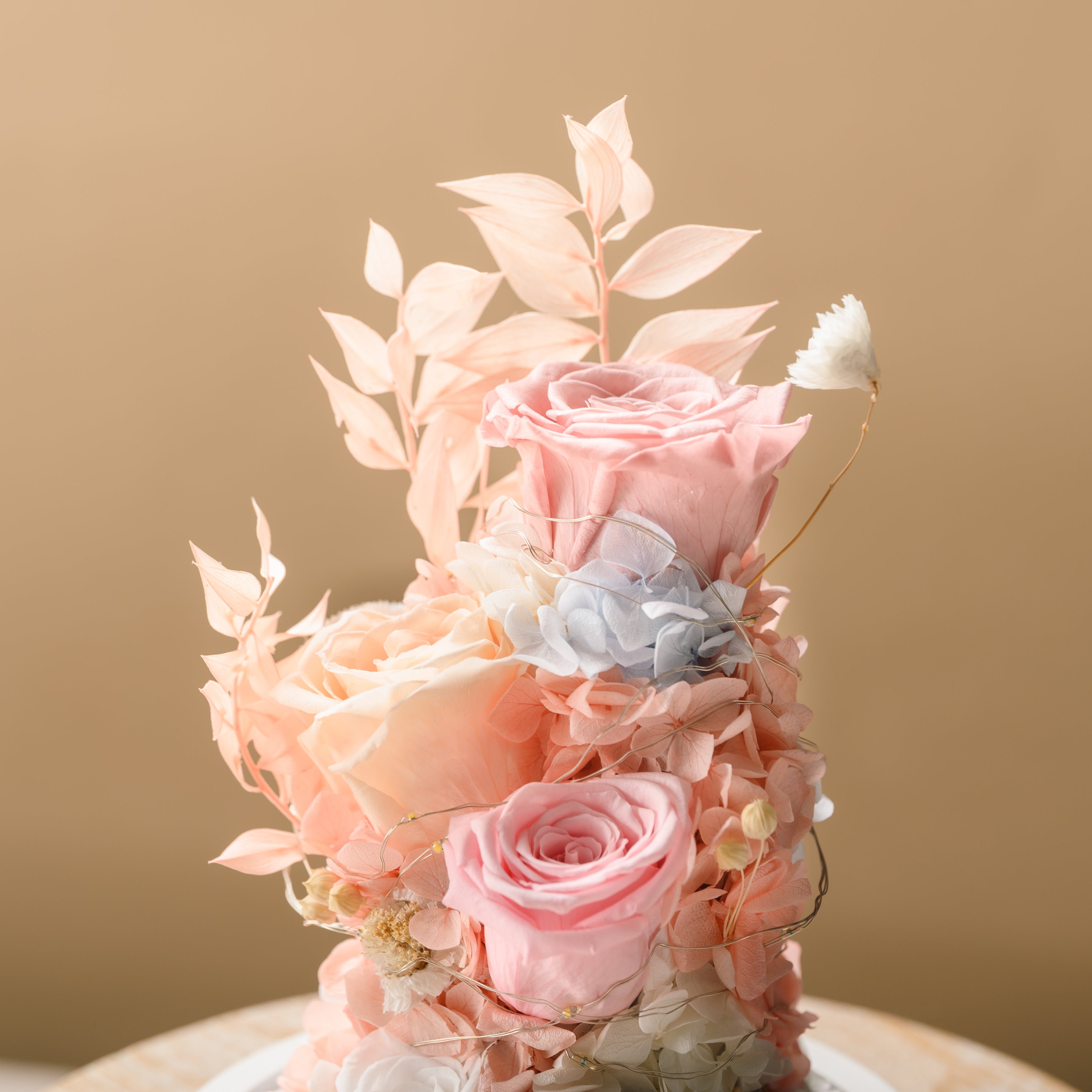 Blush Glow | Flower Display in Glass Dome (with Lights) Toujours Flowers