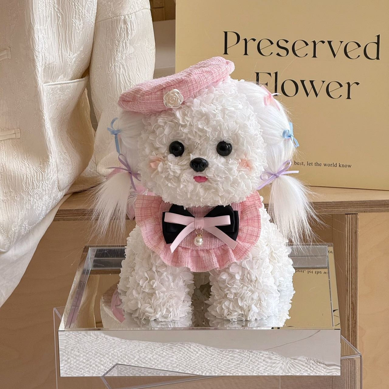 Flower Doggy | Mochi (White Maltese with Beret & Collar Set, Size L) Toujours Flowers