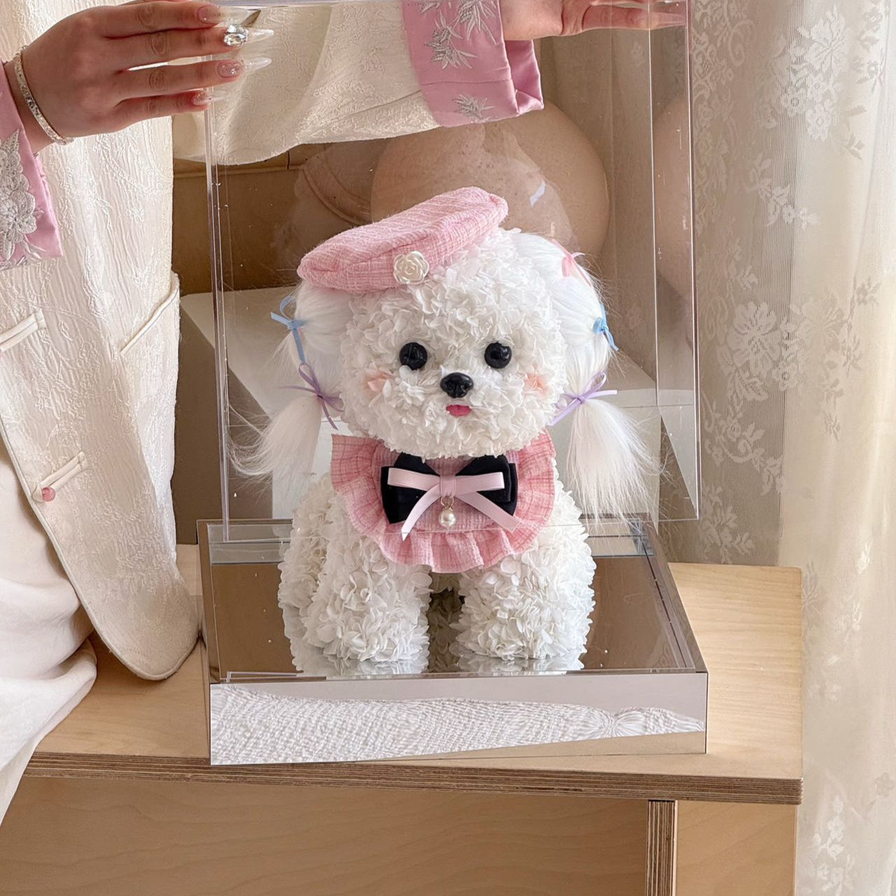 Flower Doggy | Mochi (White Maltese with Beret & Collar Set, Size L) Toujours Flowers