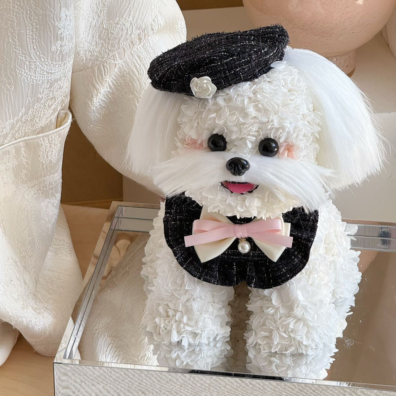 Flower Doggy | Mochi (White Maltese with Beret & Collar Set, Size L) Toujours Flowers