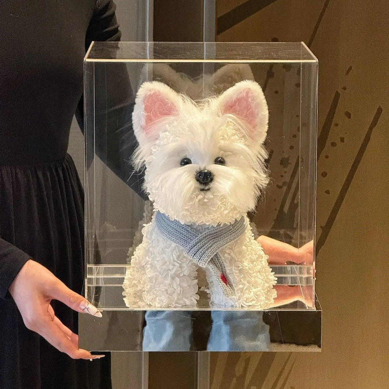 Floral Doggy | Schnauzer (Blue Crochet Scarf, Size L) White Toujours Flowers