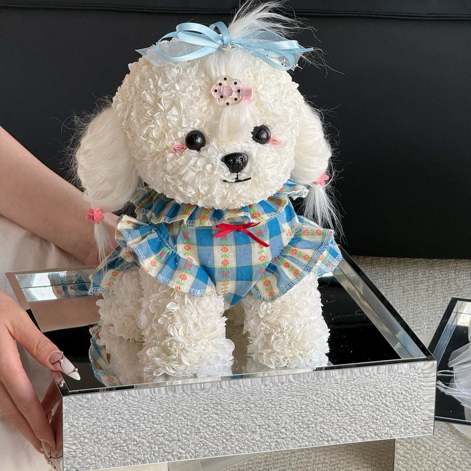 Floral Doggy | Snow (Blue Plaid Dress, Size M) Toujours Flowers