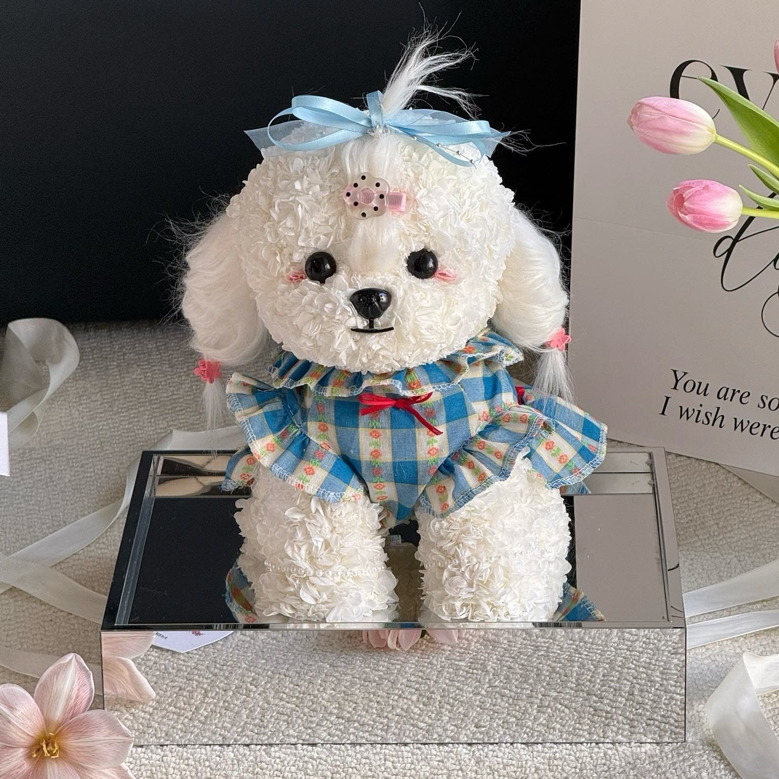 Floral Doggy | Snow (Blue Plaid Dress, Size M) Standard Delivery Toujours Flowers