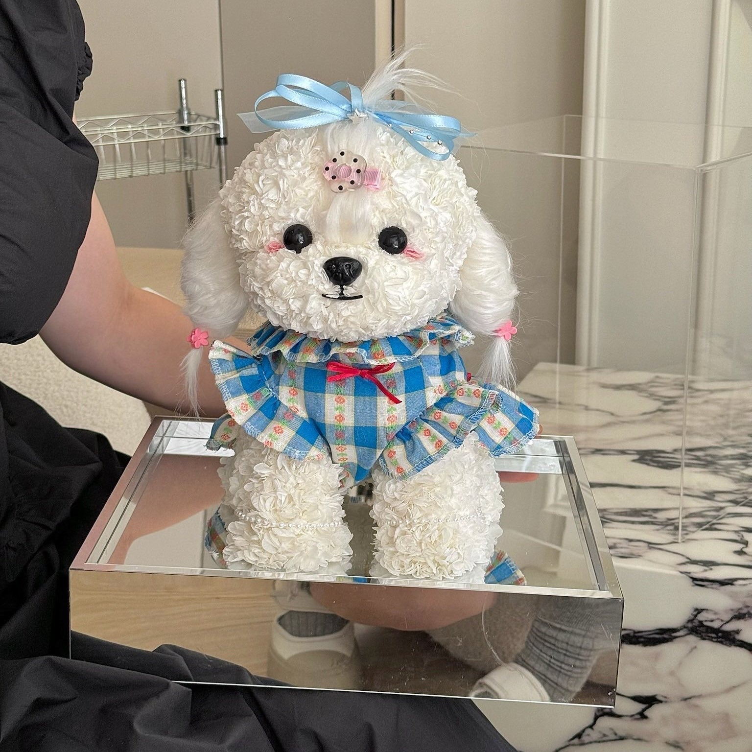 Floral Doggy | Snow (Blue Plaid Dress, Size M) Toujours Flowers