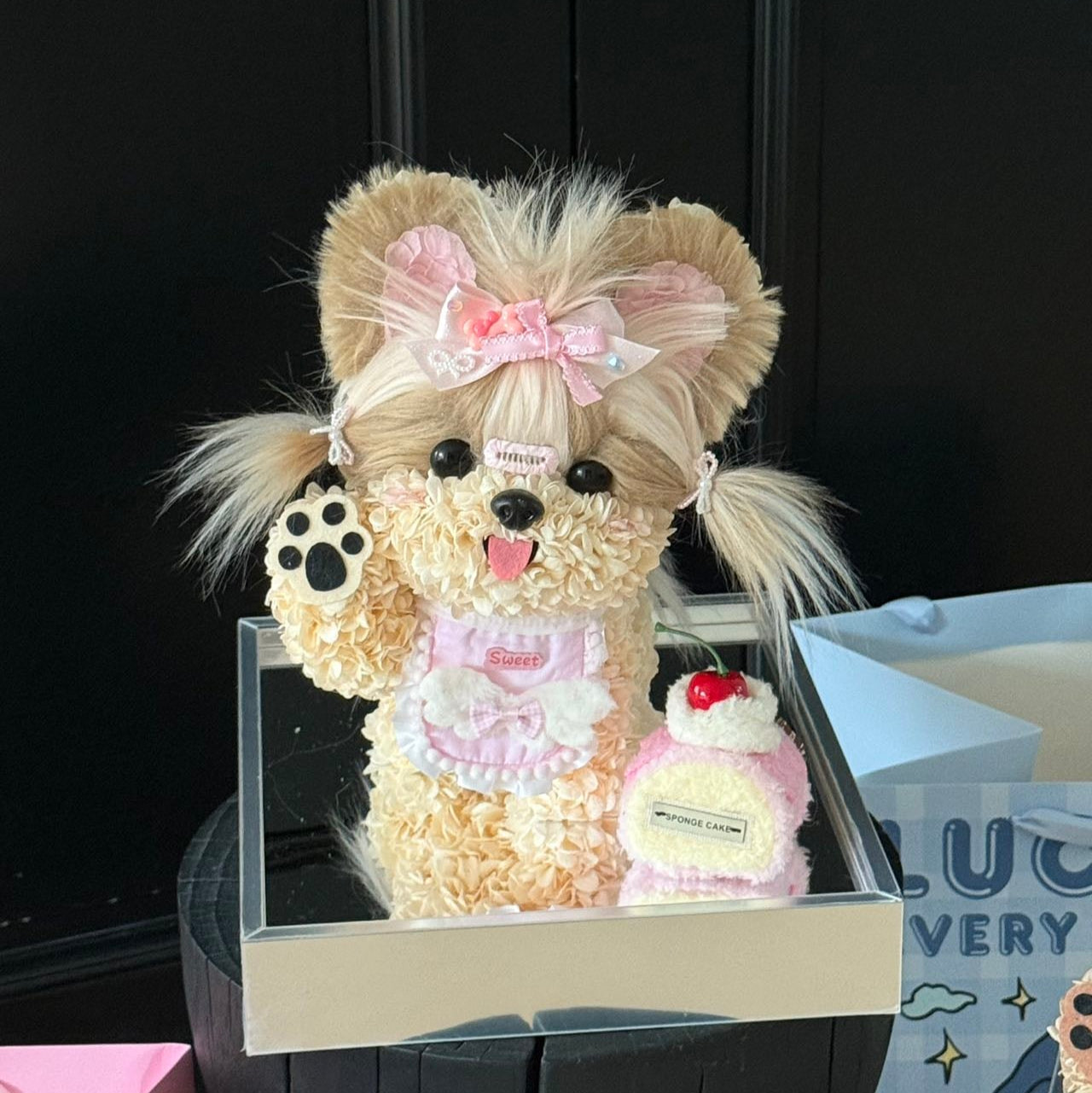 Flower Doggy | Toffee (Yorkshire with Apron, Size M) Pink Toujours Flowers